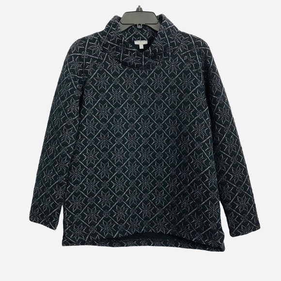 T by Talbots Black Metallic Snowflake Quilted wrap neck Pullover sweater Size XS - Picture 2 of 7